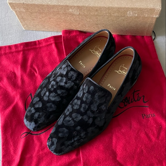 NWT⭐️CHRISTIAN LOUBOUTIN⭐️Velvet Jacquard Colonnaki Leopard Flat Loafers - Picture 2 of 7